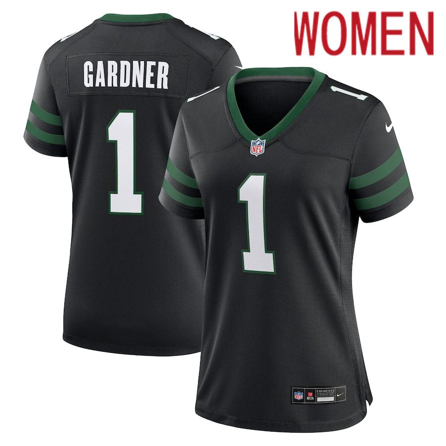 Women New York Jets #1 Ahmad Sauce Gardner Nike Legacy Black Alternate Game NFL Jersey->customized nfl jersey->Custom Jersey